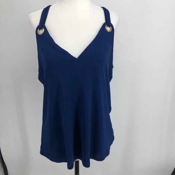 Dynamite Navy blue dressy flowy V-neck tank top  size M - Picture 2 of 11